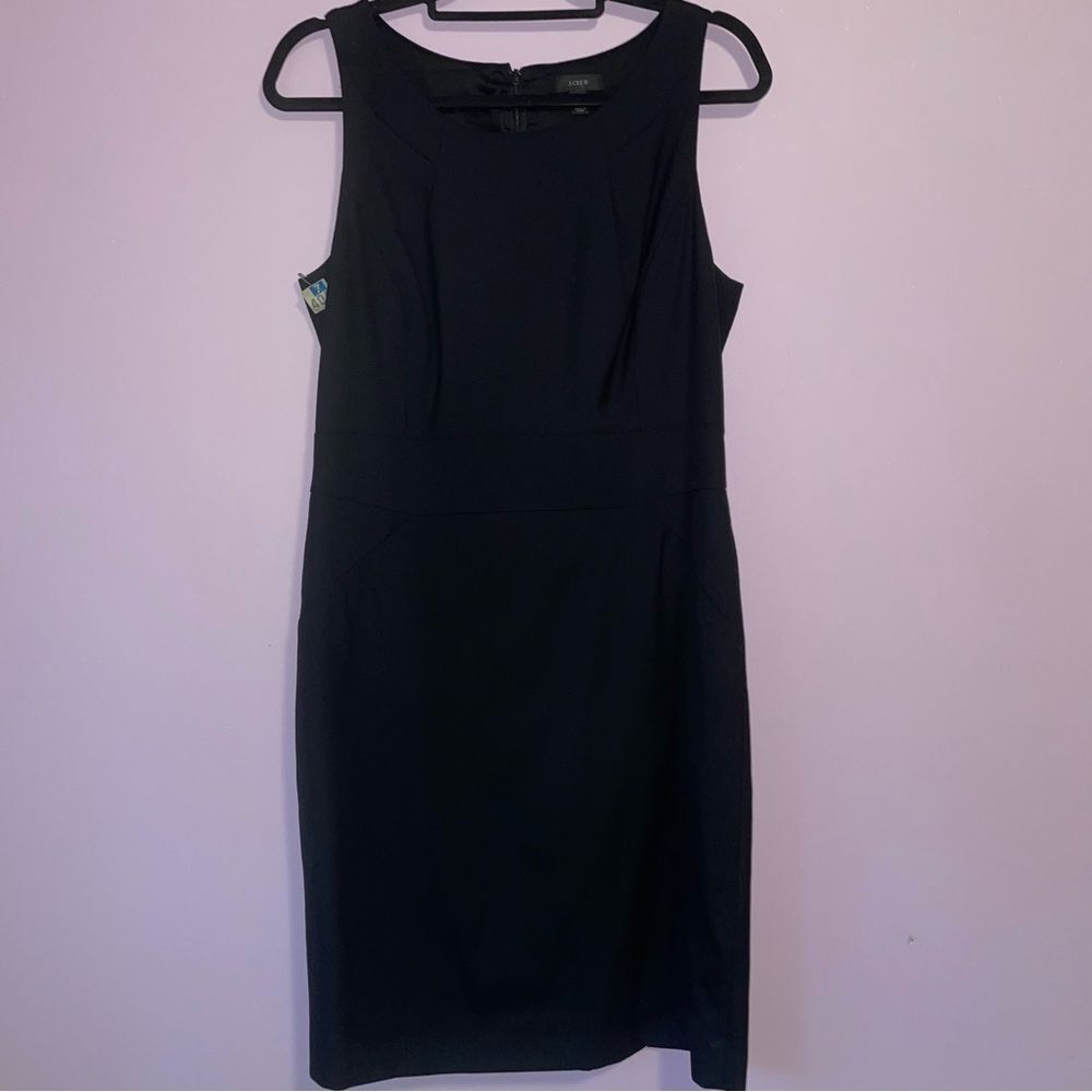 J Crew Size 10 Black Sheath Dress 100% Wool Sleeveless High Neck